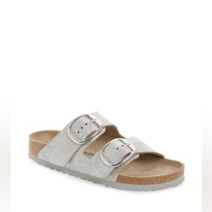 Birkenstock Arizona Big Buckle Slide Sandal washed metallic blue leather 8.5